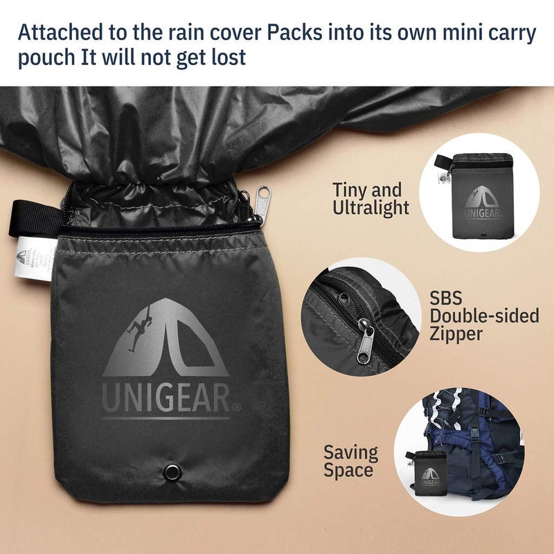 Unigear Backpack Rain Cover Waterproof Rating 5000mm Ultraportable and Durable with 2 Anti-Slip Buckle Strap, Integrated Carry Pouch Design (Black, Meidum) - Image 4